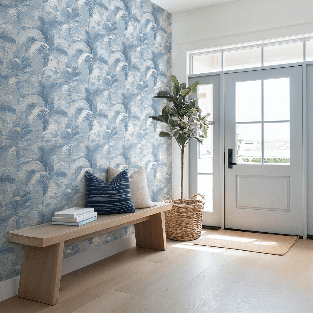 Serene Palm Faux Grasscloth Wallpaper - Painted Paper