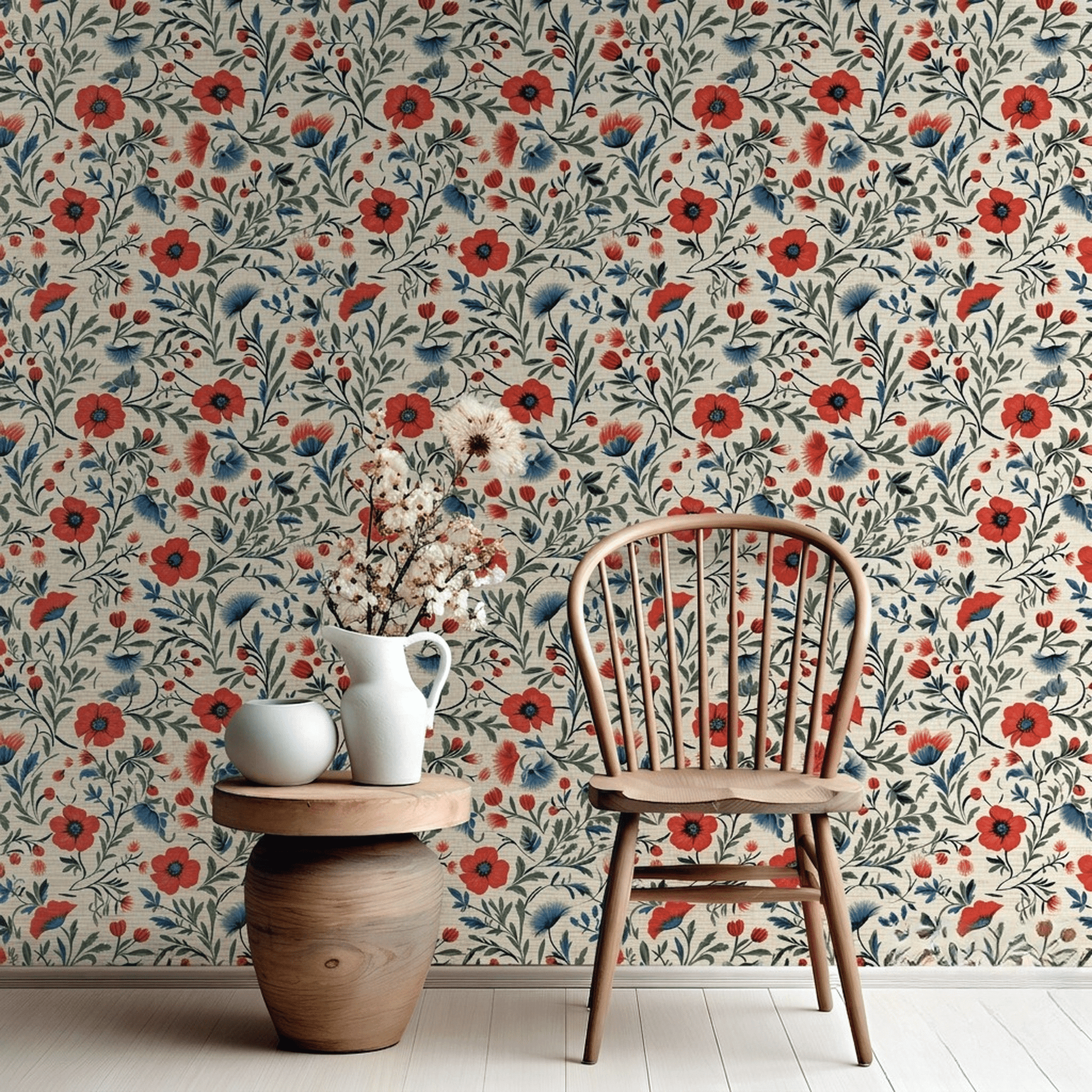 Shiloh Floral Faux Grasscloth Wallpaper - Painted Paper