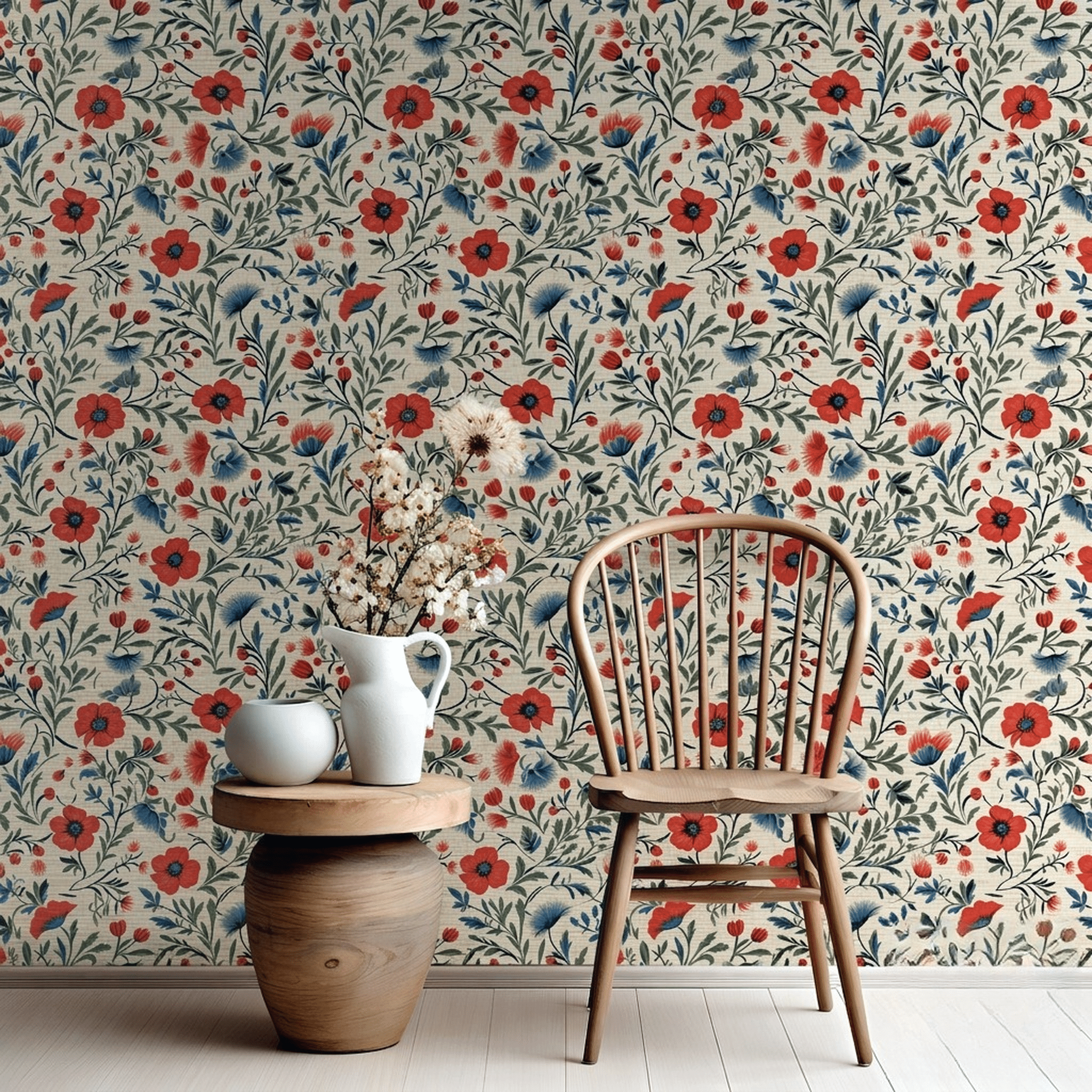 Shiloh Floral Faux Grasscloth Wallpaper - Painted Paper
