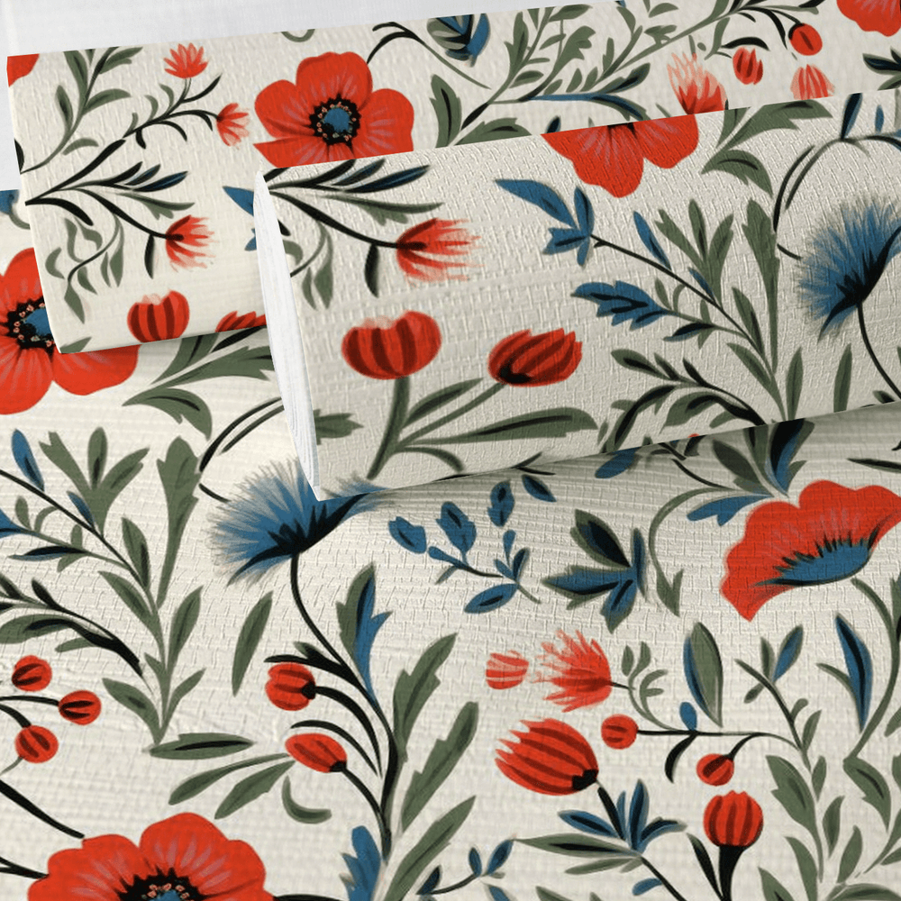 Shiloh Floral Faux Grasscloth Wallpaper - Painted Paper