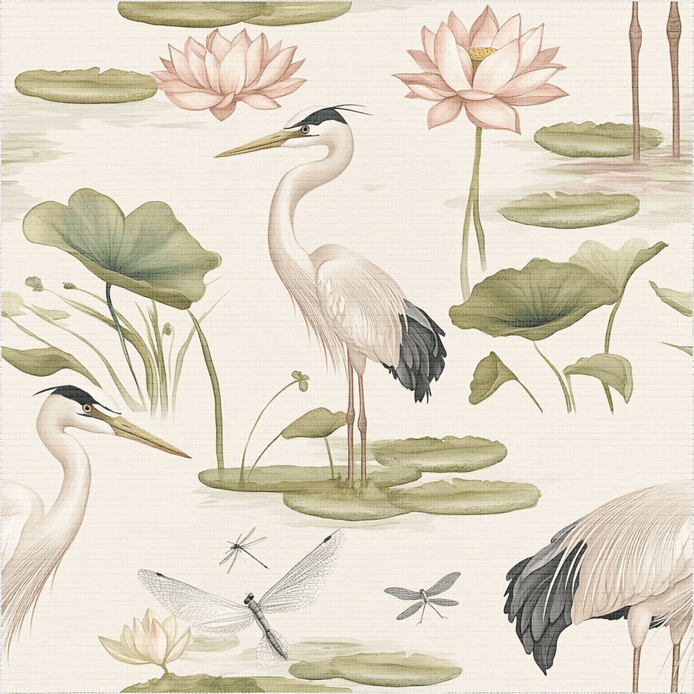 Silent Lilypond Faux Grasscloth Wallpaper - Painted Paper
