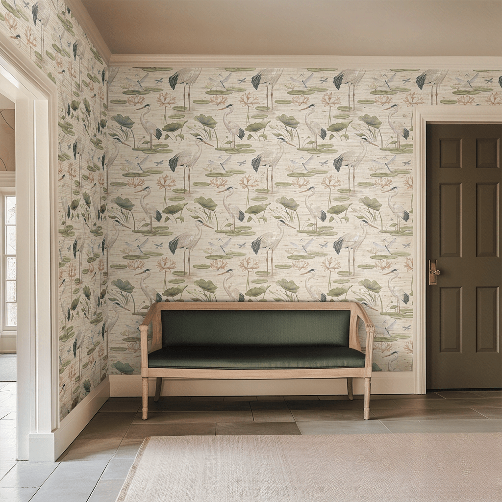 Silent Lilypond Faux Grasscloth Wallpaper - Painted Paper