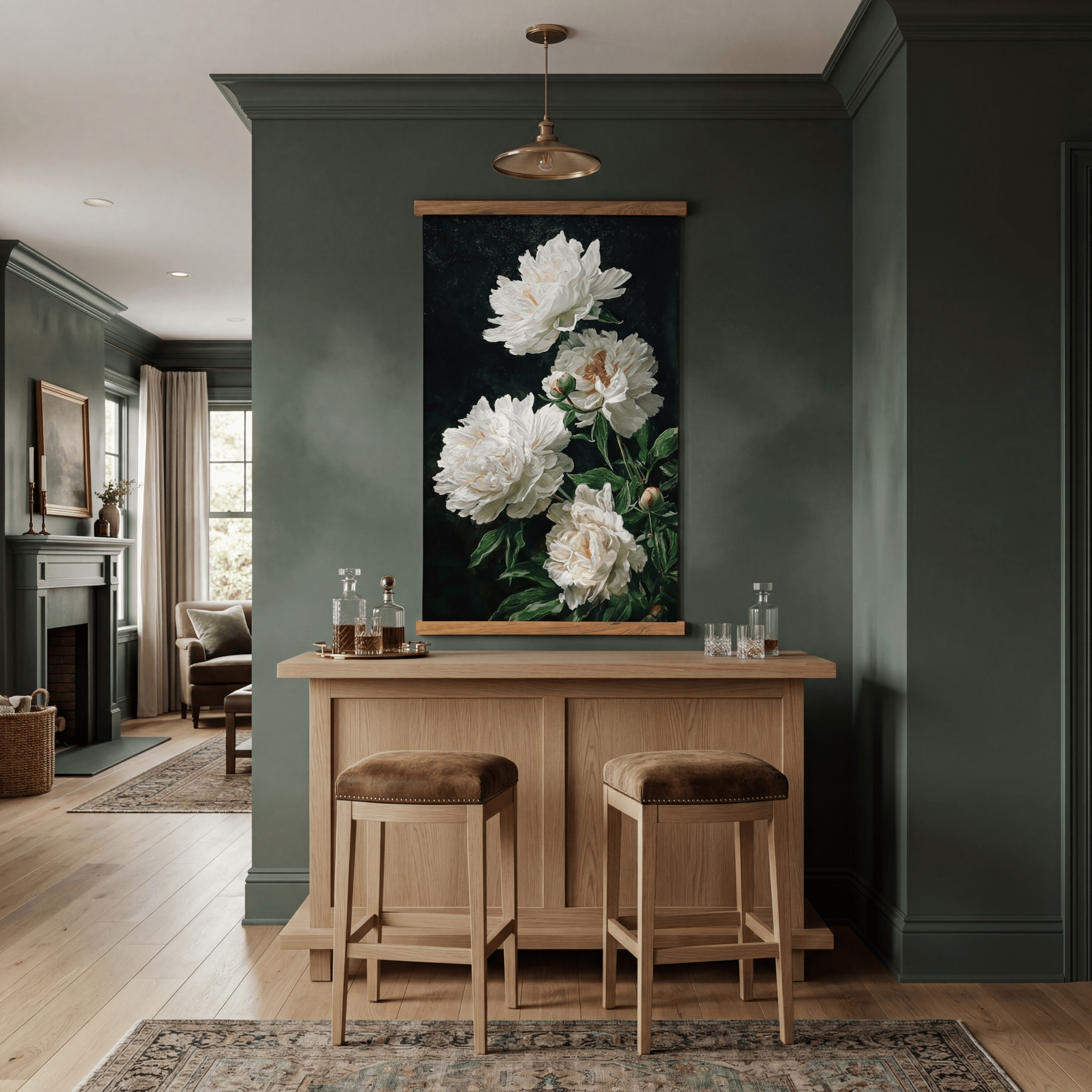 Snowy Peonies - Tapestry - Painted Paper