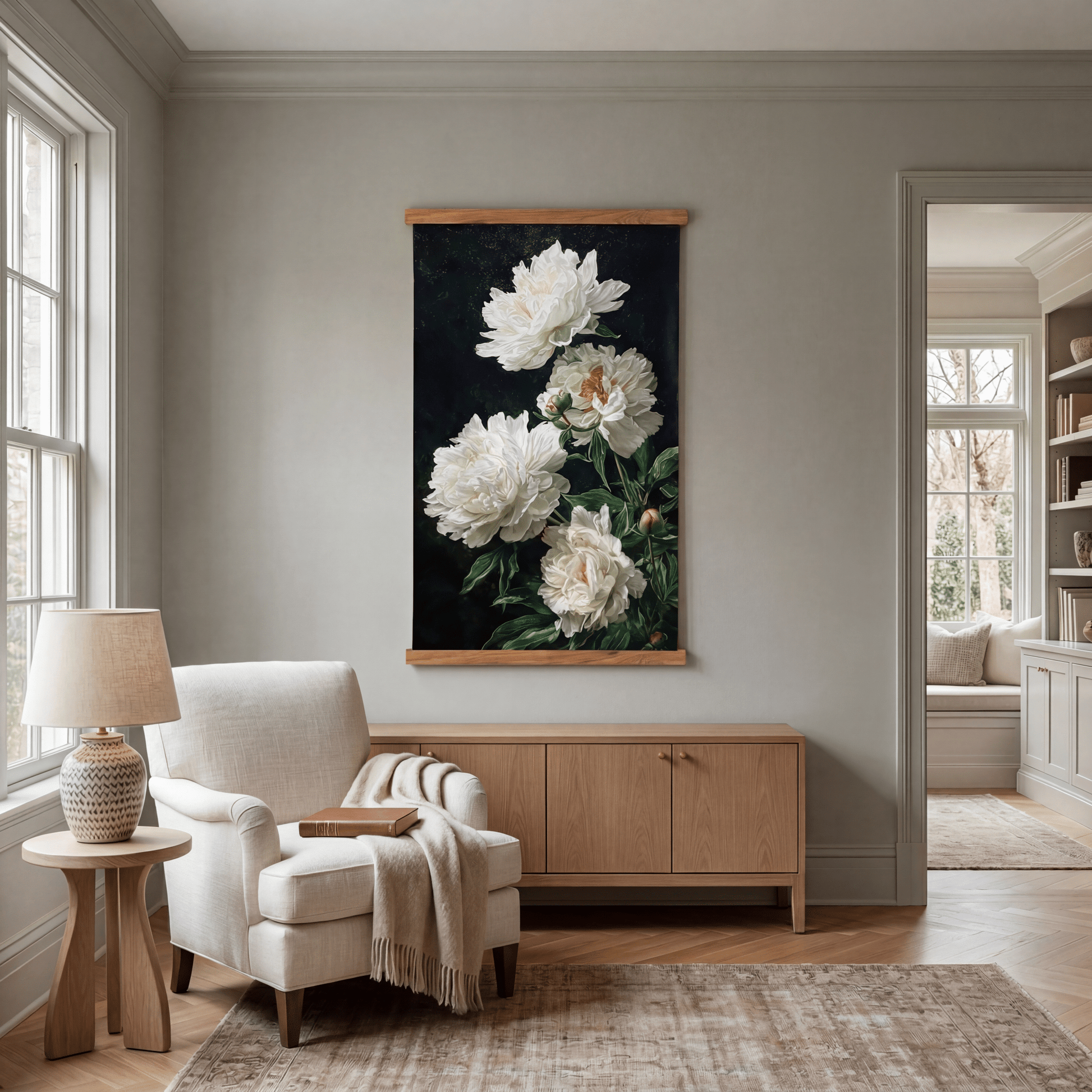 Snowy Peonies - Tapestry - Painted Paper