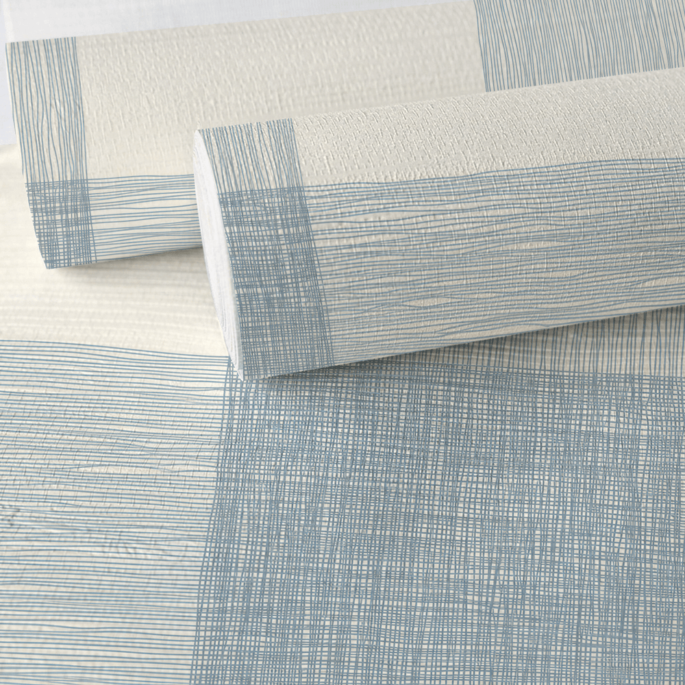 Softly Squared - Blue - Faux Grasscloth Wallpaper - Painted Paper