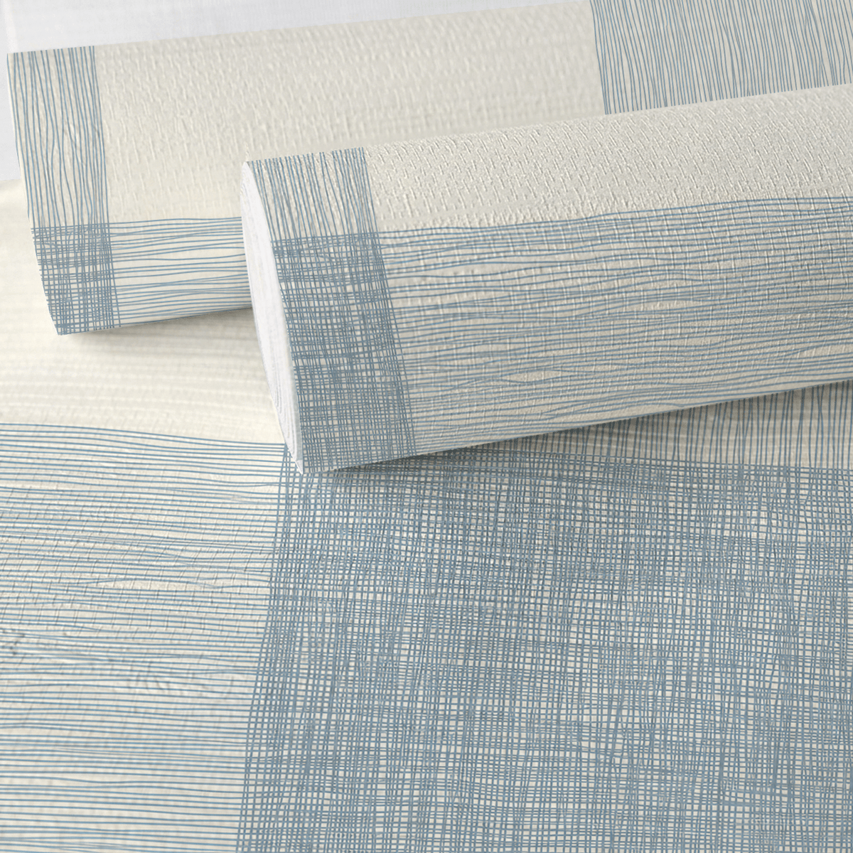 Softly Squared - Blue - Faux Grasscloth Wallpaper - Painted Paper