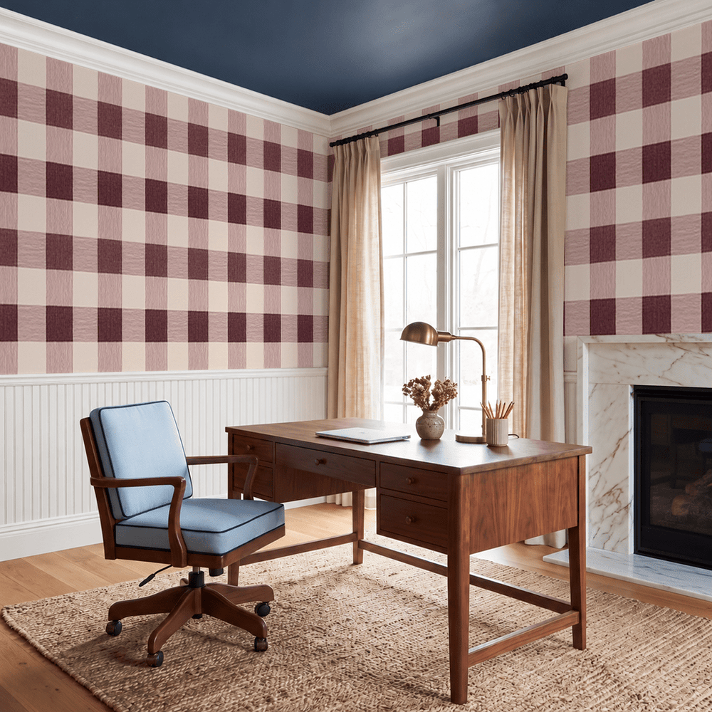 Softly Squared - Burgundy Wallpaper - Painted Paper