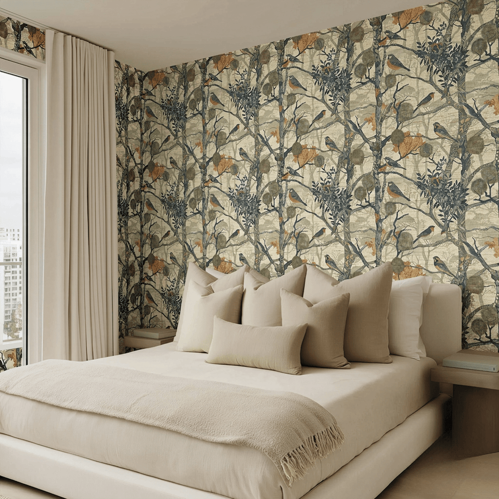 Songbird Canopy Faux Grasscloth Wallpaper - Painted Paper
