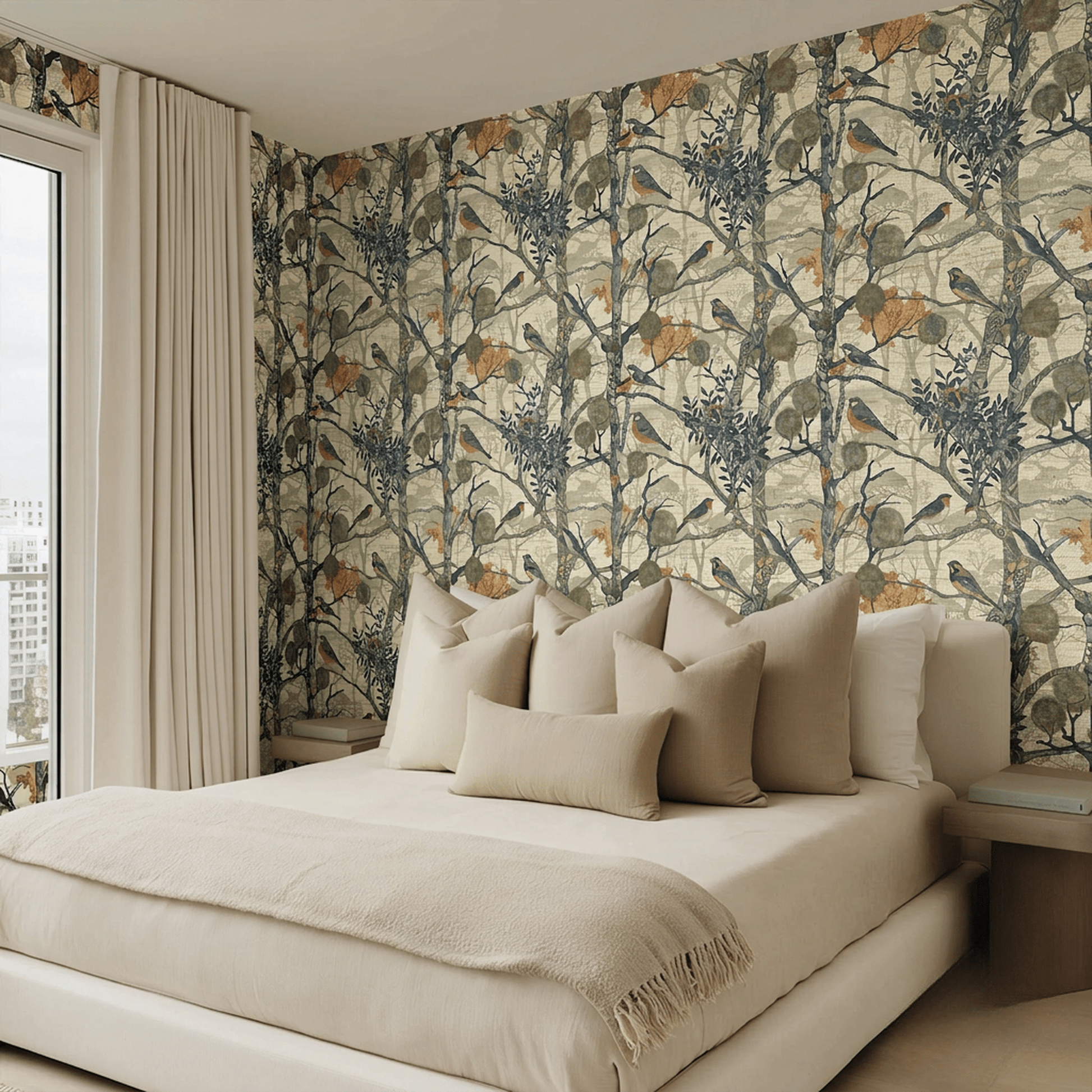 Songbird Canopy Faux Grasscloth Wallpaper - Painted Paper