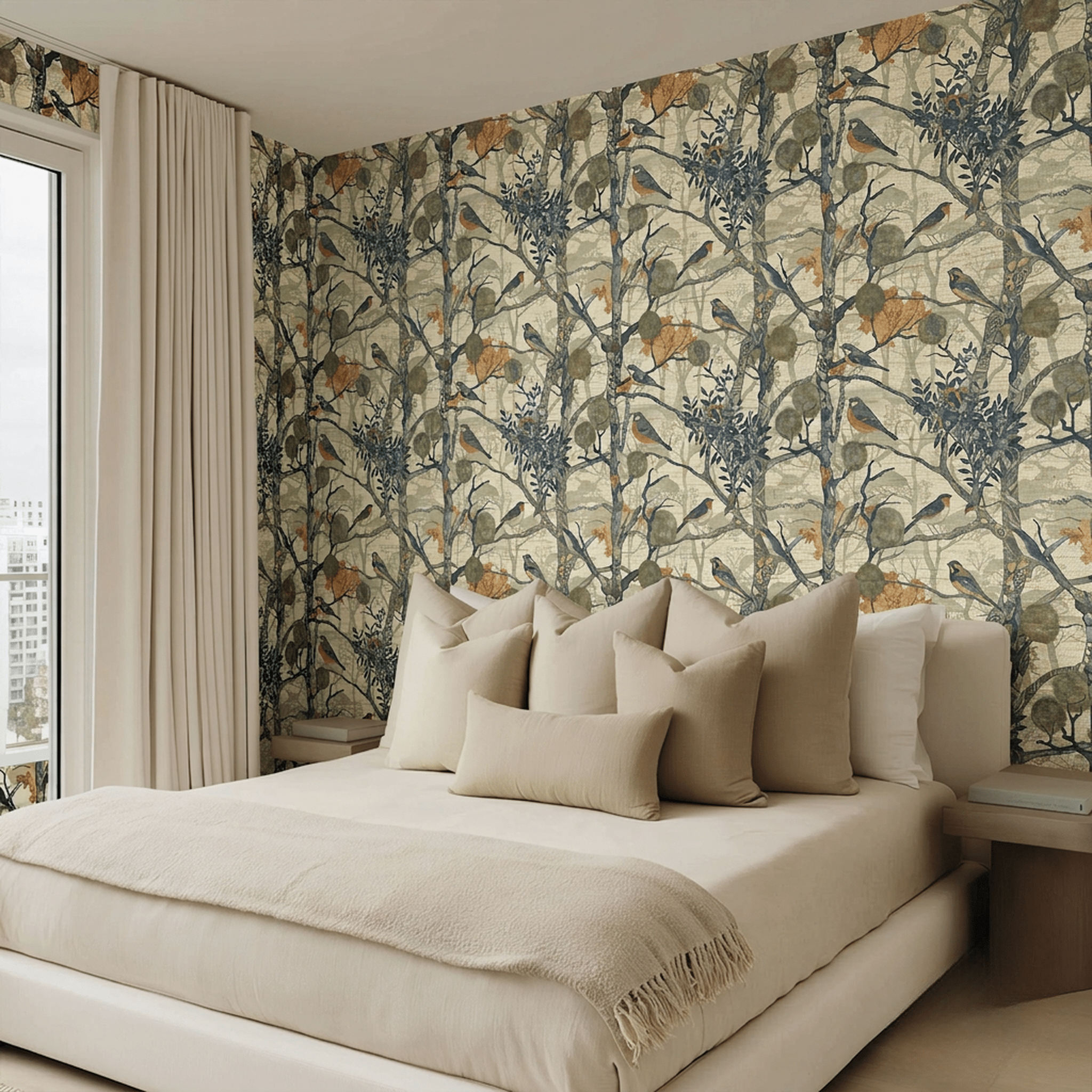Songbird Canopy Faux Grasscloth Wallpaper - Painted Paper