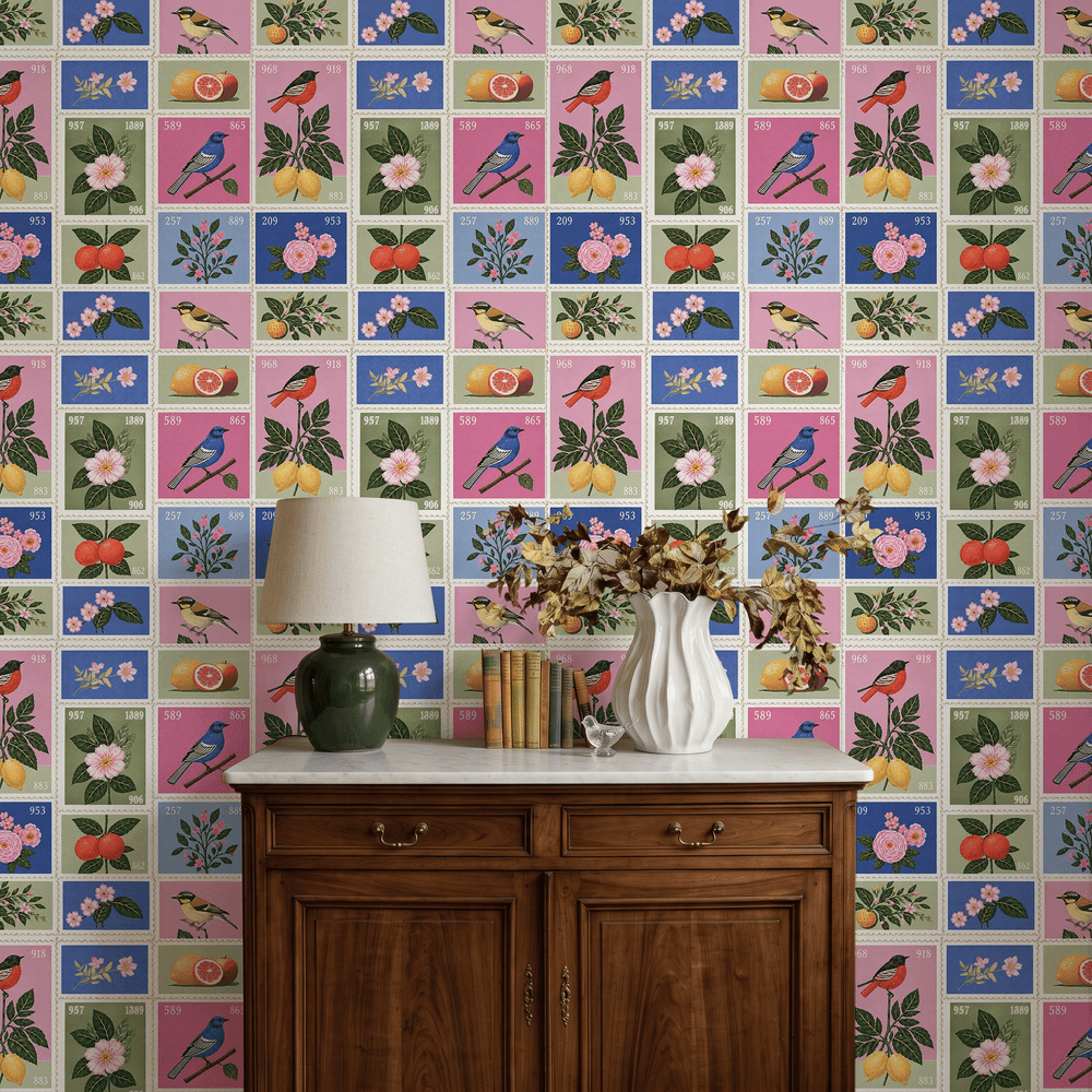 Songbird Stamps Wallpaper - Painted Paper