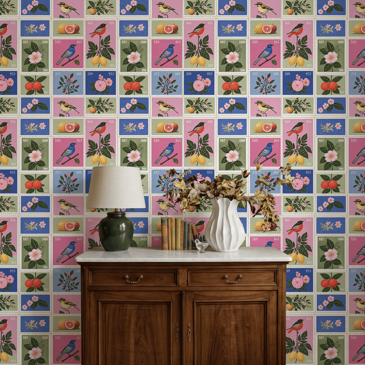 Songbird Stamps Wallpaper - Painted Paper