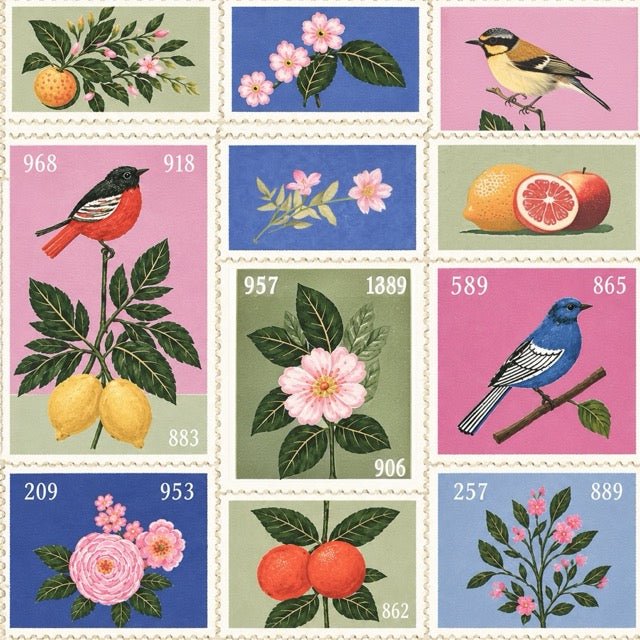 Songbird Stamps Wallpaper - Painted Paper