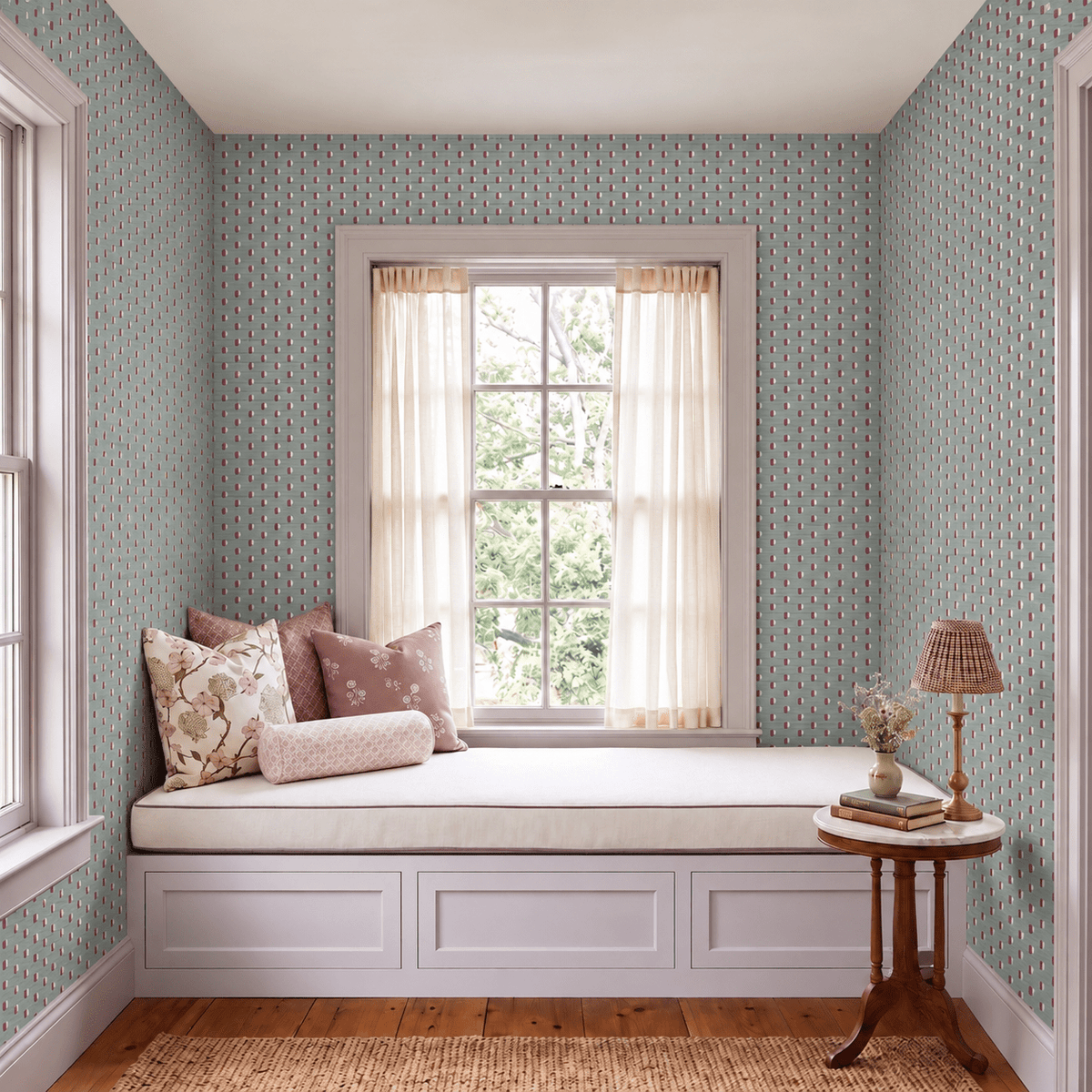 Spot On - Sage Faux Grasscloth Wallpaper - Painted Paper