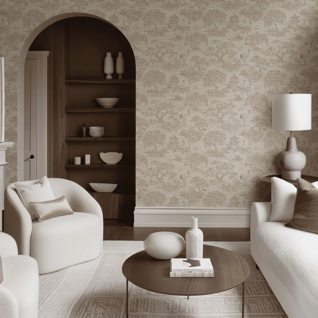 Stillwater Garden Faux Grasscloth Wallpaper - Painted Paper