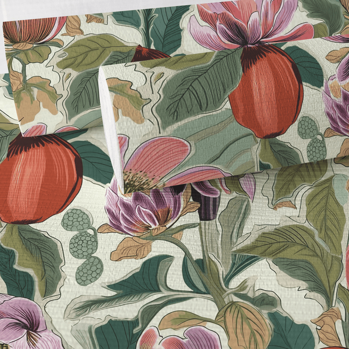 Summerfruit Blooms Faux Grasscloth Wallpaper - Painted Paper