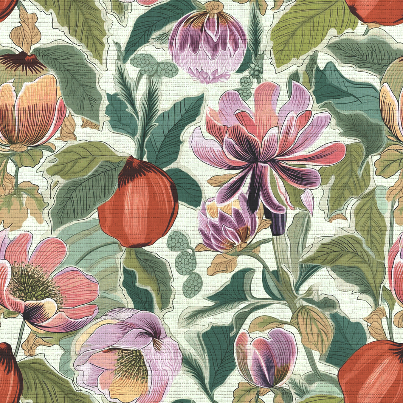 Summerfruit Blooms Faux Grasscloth Wallpaper