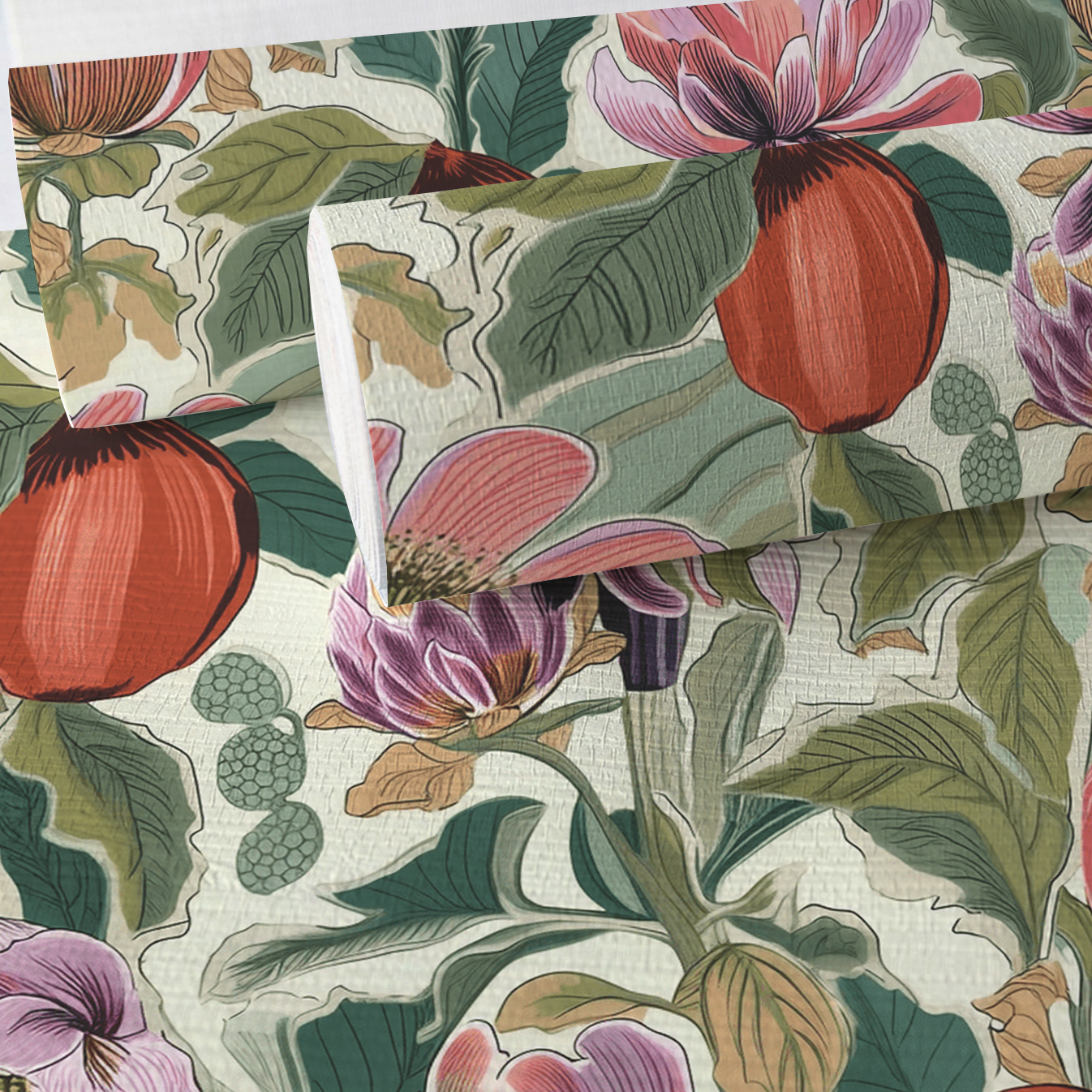 Summerfruit Blooms Faux Grasscloth Wallpaper