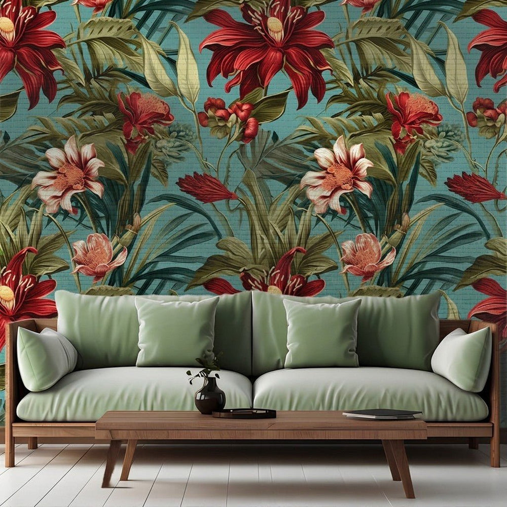 Tallulah Floral Faux Grasscloth Wallpaper - Painted Paper