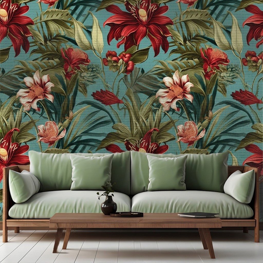 Tallulah Floral Faux Grasscloth Wallpaper - Painted Paper