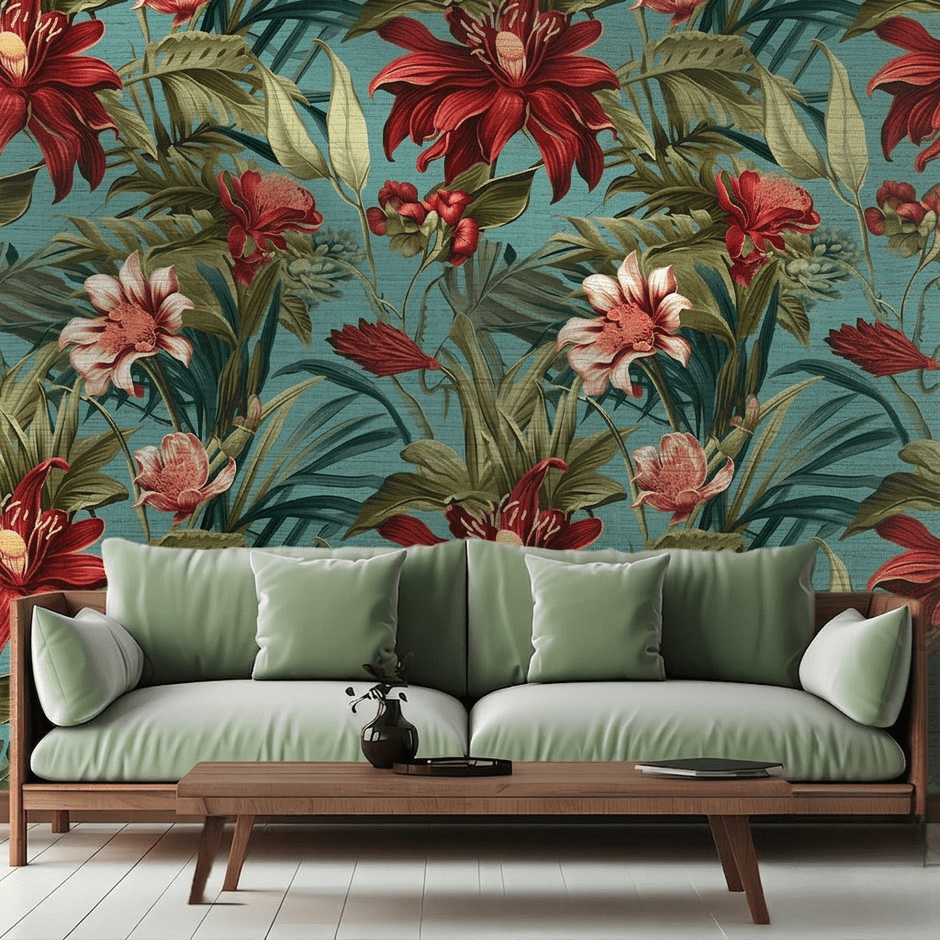 Tallulah Floral Faux Grasscloth Wallpaper - Painted Paper