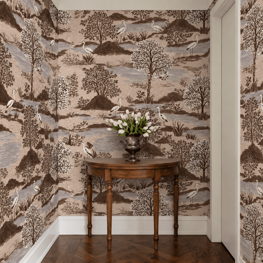 The Scenic Route - Neutral Faux Grasscloth Wallpaper - Painted Paper