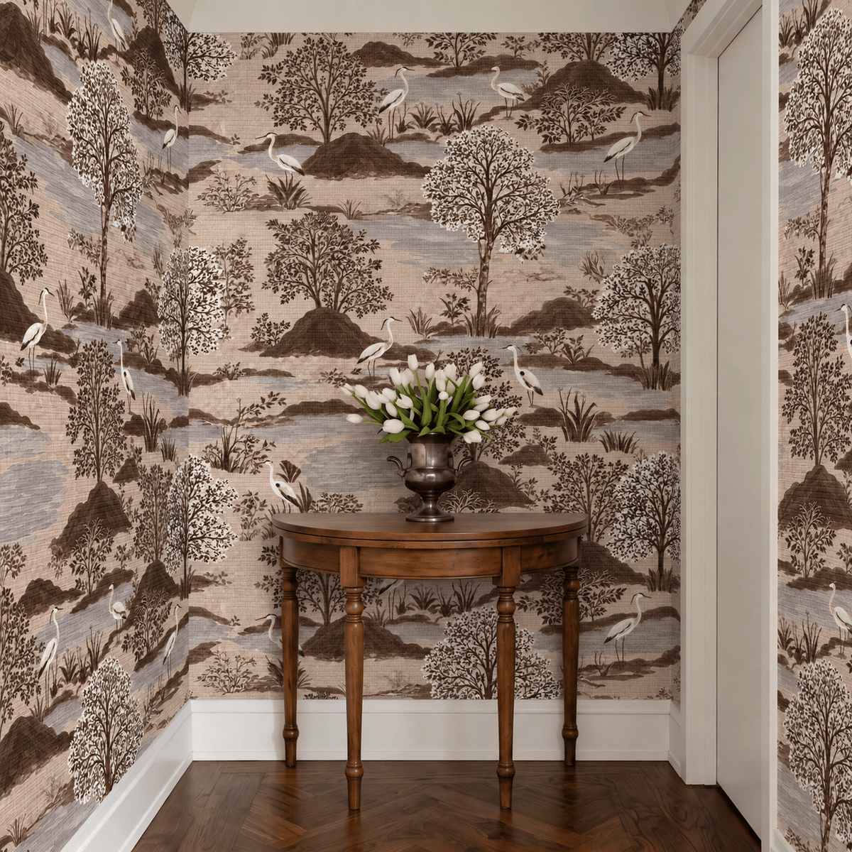 The Scenic Route - Neutral Faux Grasscloth Wallpaper - Painted Paper