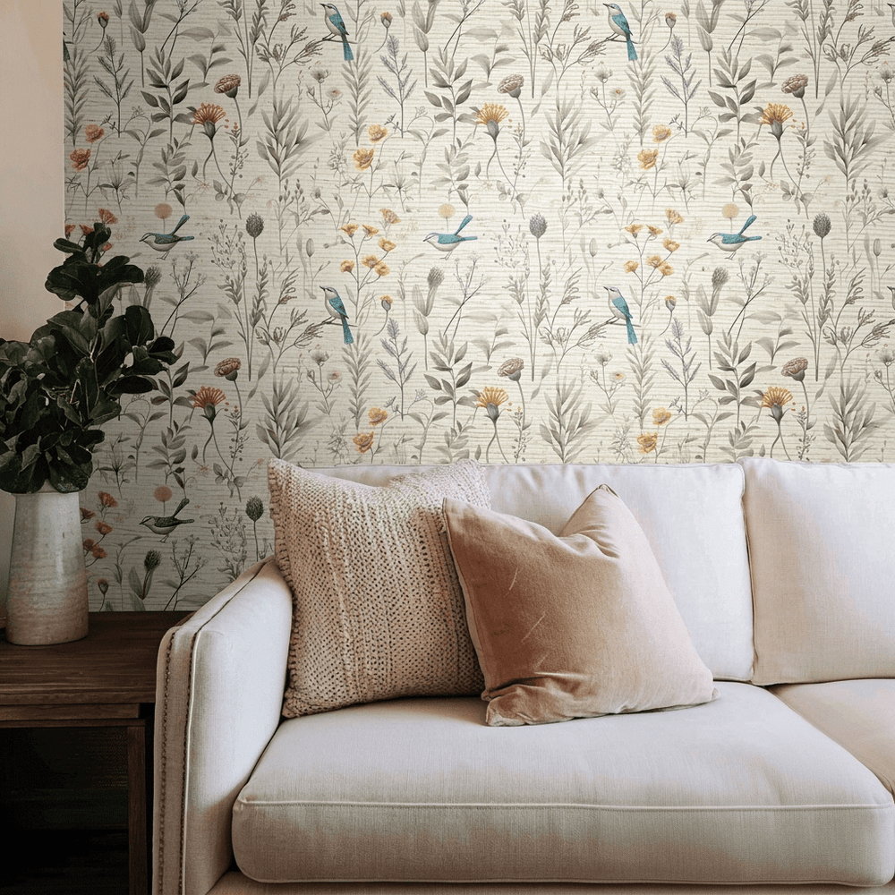 Trish Woodland Faux Grasscloth Wallpaper - Painted Paper
