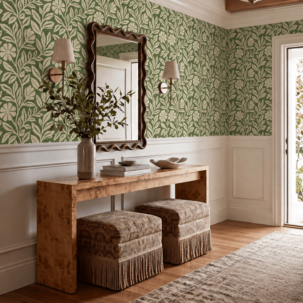 Verdant Vine Faux Grasscloth Wallpaper - Painted Paper