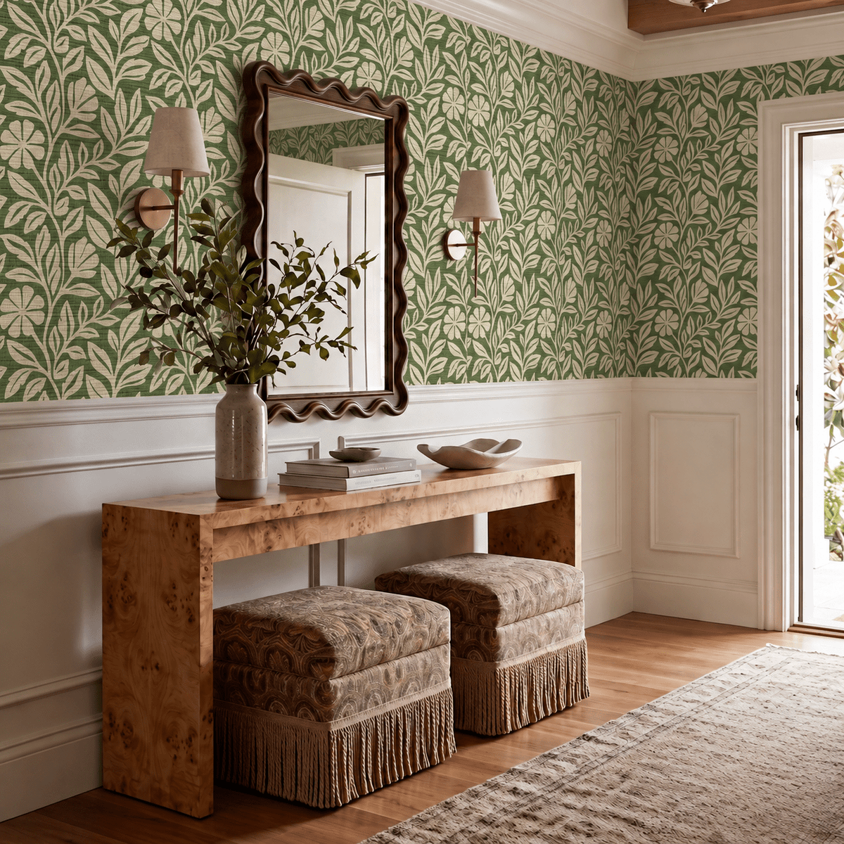 Verdant Vine Faux Grasscloth Wallpaper - Painted Paper