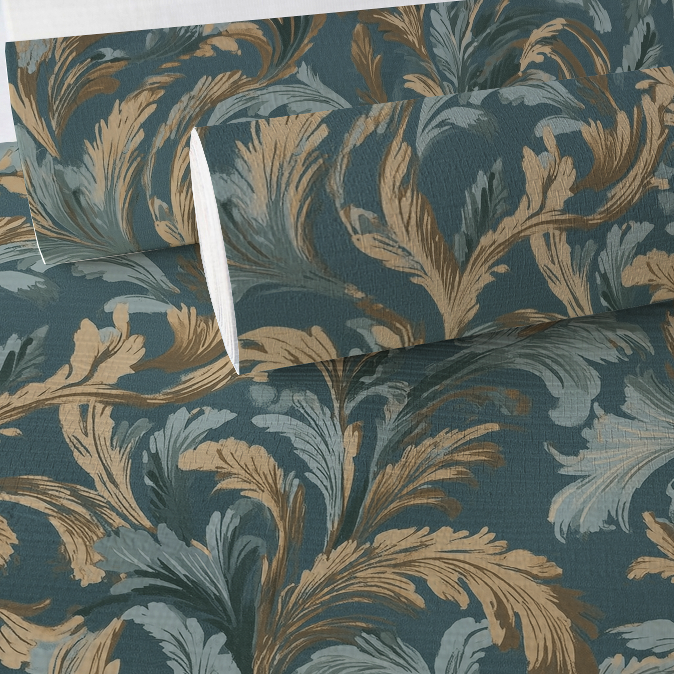 Verdigris Plume Faux Grasscloth Wallpaper