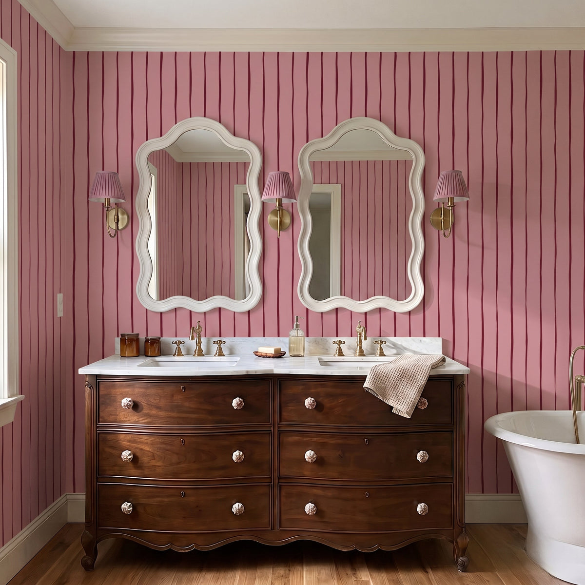Waterline - Pink & Red Wallpaper - Painted Paper