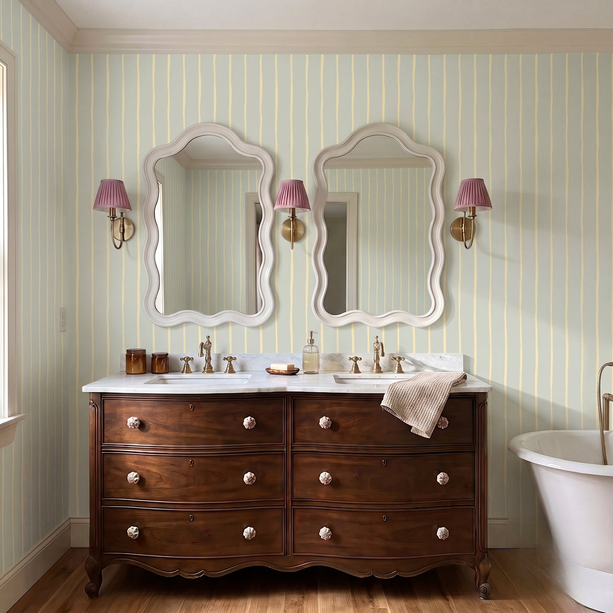 Waterline - Sage & Butter Wallpaper - Painted Paper