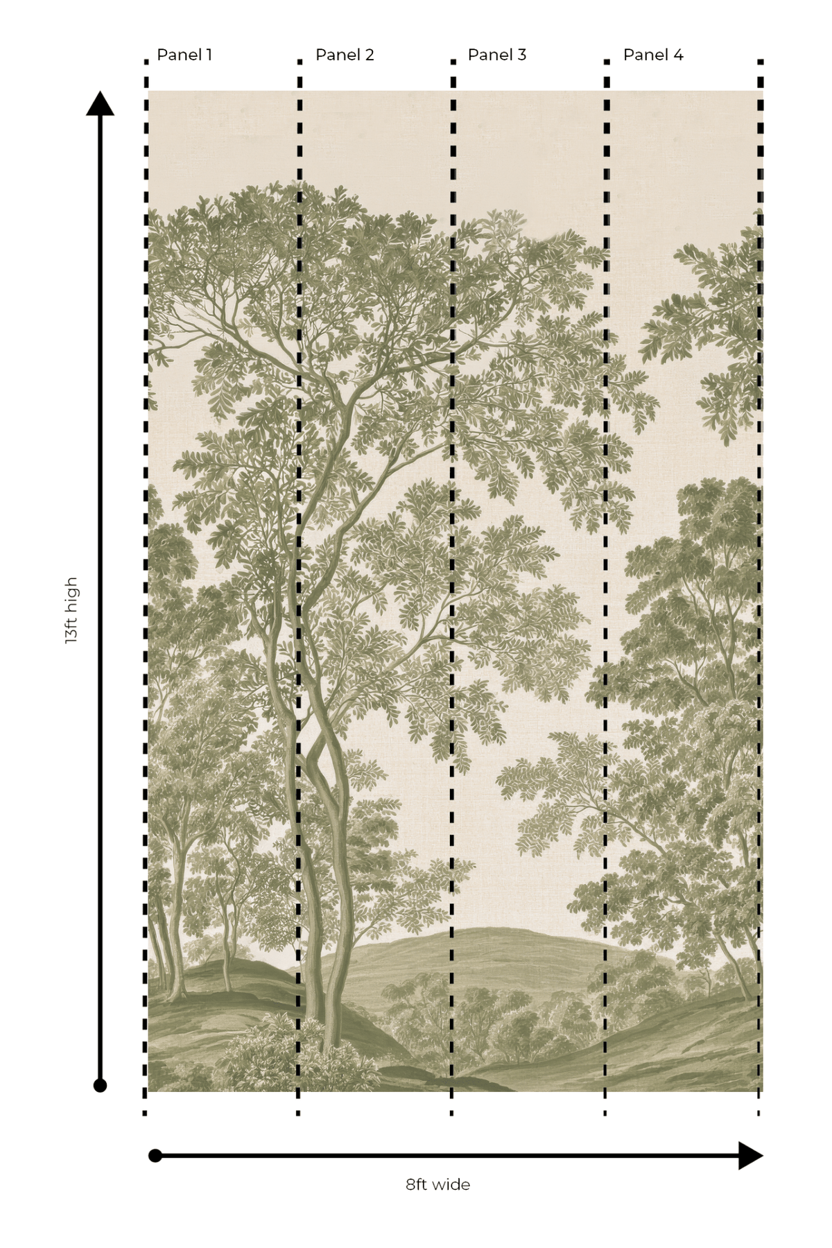 Wooded Forest - Wall Mural - Painted Paper