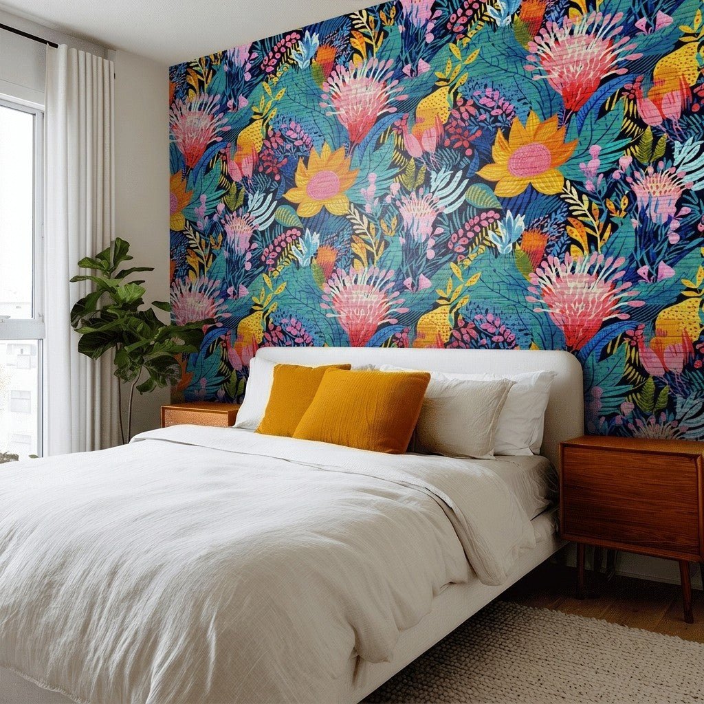 Zuri Floral Faux Grasscloth Wallpaper - Painted Paper