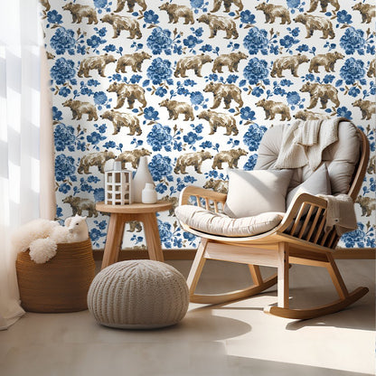 Boreal Blooms & Bears Wallpaper - Painted Paper