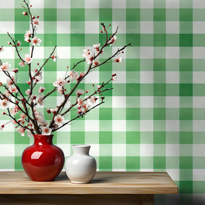 Green Gingham Wallpaper - Painted Paper