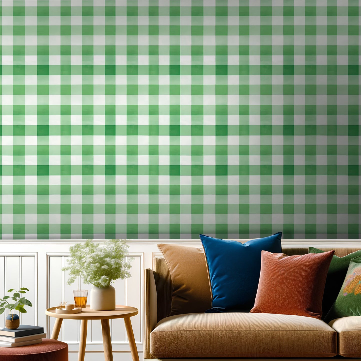 Green Gingham Wallpaper - Painted Paper