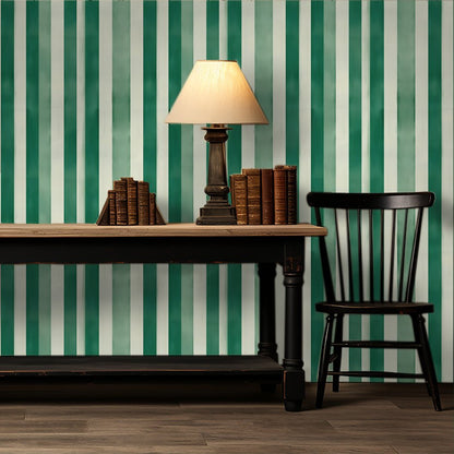 Green Watercolor Striped Wallpaper - Painted Paper