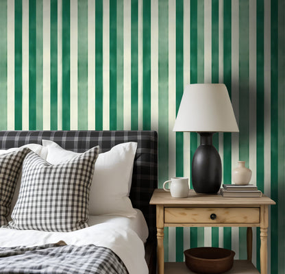 Green Watercolor Striped Wallpaper - Painted Paper
